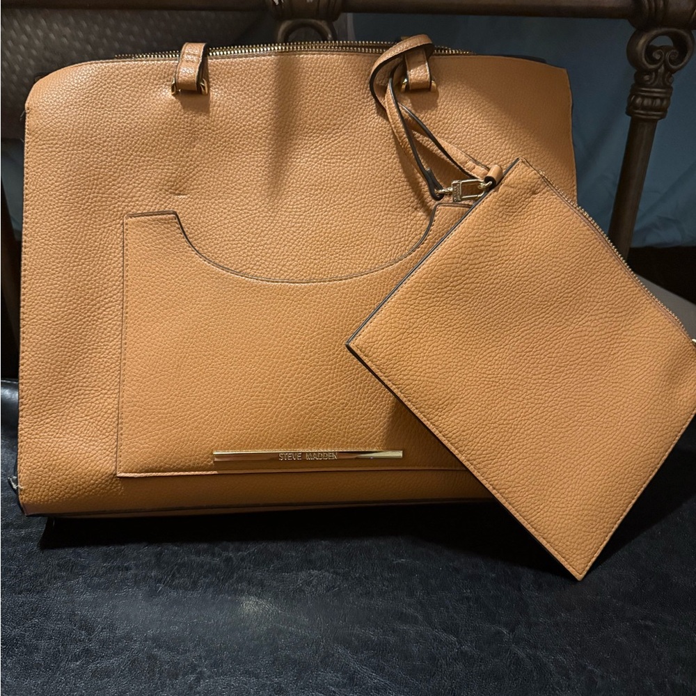 Steve Madden Camel Leather Tote with Pouch